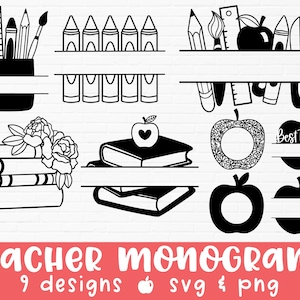 Monograma de maestro svg / maestro svg / camiseta de maestro svg / regreso a la escuela svg / escuela svg / educador svg / monograma svg / marco dividido svg