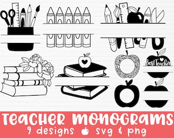 Teacher monogram svg | teacher svg | teacher shirt svg | back to school svg | school svg | educator svg | monogram svg | split frame svg