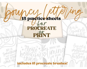 Hand lettering practice sheets for procreate, lettering practice workbook, procreate brushes, calligraphy practice pdf, coloring book