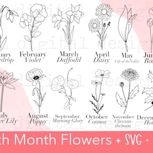 Mês de nascimento flor svg desenhado à mão | flor de aniversário svg | clipart botânico floral | flor svg | uso comercial svg | flor silvestre svg png