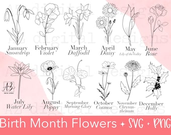 Birth month flower svg hand drawn | birthday flower svg | floral botanical clipart | flower svg | commercial use svg | wildflower svg png