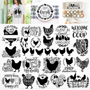 Lot de 30 svg poulet, poulet svg, svg poule, coq svg, svg poulet drôle, poulet fou dame svg, svg murmure de poulet, clipart poulet