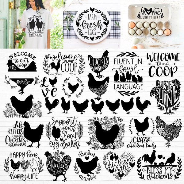 30 kip svg bundel, kip svg, kip svg, haan svg, kip svg grappig, gekke kip dame svg, kip fluisteraar svg, kip clipart