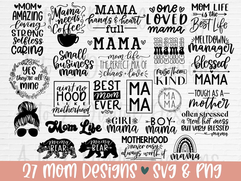 Mom svg bundle hand lettered | mothers day svg | mom life svg | mama svg | blessed mama svg | mom of boys girls svg | mom quotes svg png 