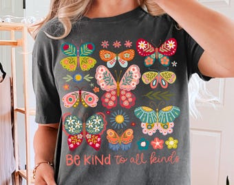 Be kind to all kinds boho floral png, flowers png, inspirational png, kindness png, t shirt png, sublimation design, be kind png, butterfly