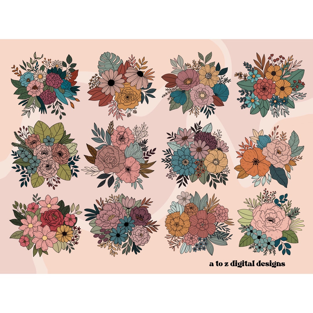 Floral Png Sublimation Design, Retro Floral Bouquet Sublimation, Flower ...