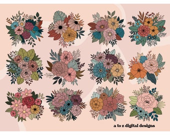 Floral png sublimation design, retro floral bouquet sublimation, flower png, watercolor floral png, sublimation for t shirt, boho png flower