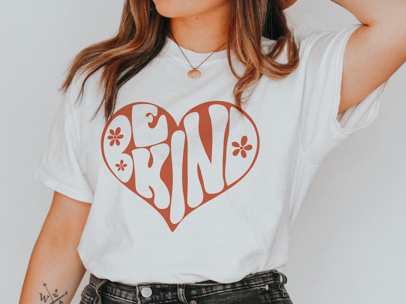 Be kind SVG PNG hand lettered  | boho svg | hippie svg | inspirational svg | kindness svg | svg for tshirt | retro shirt svg | be kind heart 