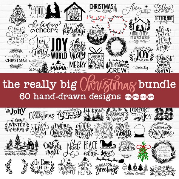 Christmas SVG Bundle Hand Lettered, Christian Christmas Svg, christmas ornament svg, winter svg, holiday svg, christmas lights svg, png