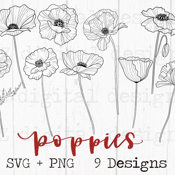 Poppy flower svg | flower svg bundle | wildflower svg | floral svg | botanical svg clipart | field plants svg | poppies svg files for cricut