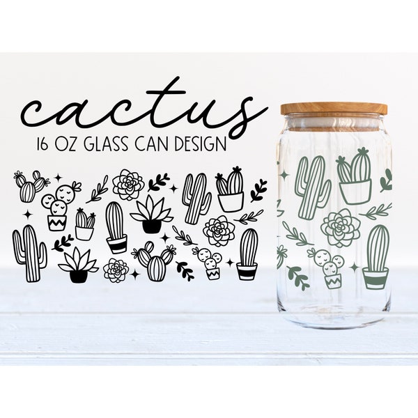 Cactus glass can svg, glass can svg, cactus svg, libbey can svg, glass can wrap svg, succulent svg, plant svg, cactus png botanical svg