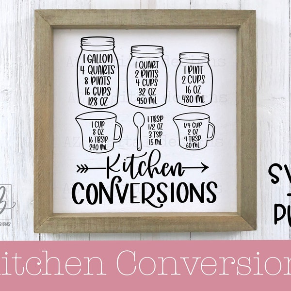 Svg graphique des conversions de cuisine | recette cheat sheet svg | svg décor de cuisine | graphique de conversion imprimable | cuisine ferme décor svg png