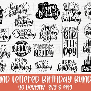 Happy birthday svg bundle hand lettered | birthday svg | birthday party svg | birthday cake svg | birthday party svg png | birthday clipart
