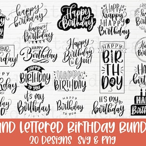 Pacote svg de feliz aniversário com letras à mão | svg de aniversário | svg de festa de aniversário | svg de bolo de aniversário | svg de festa de aniversário png | clipart de aniversário