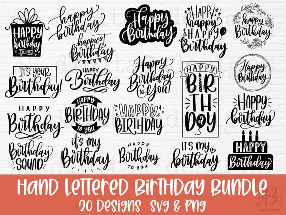 Happy birthday svg bundle hand lettered | birthday svg | birthday party svg | birthday cake svg | birthday party svg png | birthday clipart