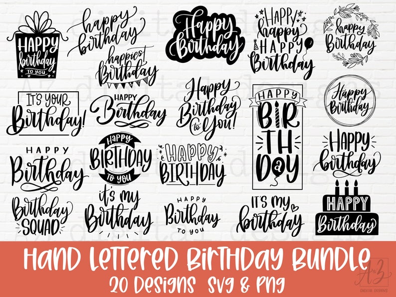 Happy birthday svg bundle hand lettered | birthday svg | birthday party svg | birthday cake svg | birthday party svg png | birthday clipart image 1