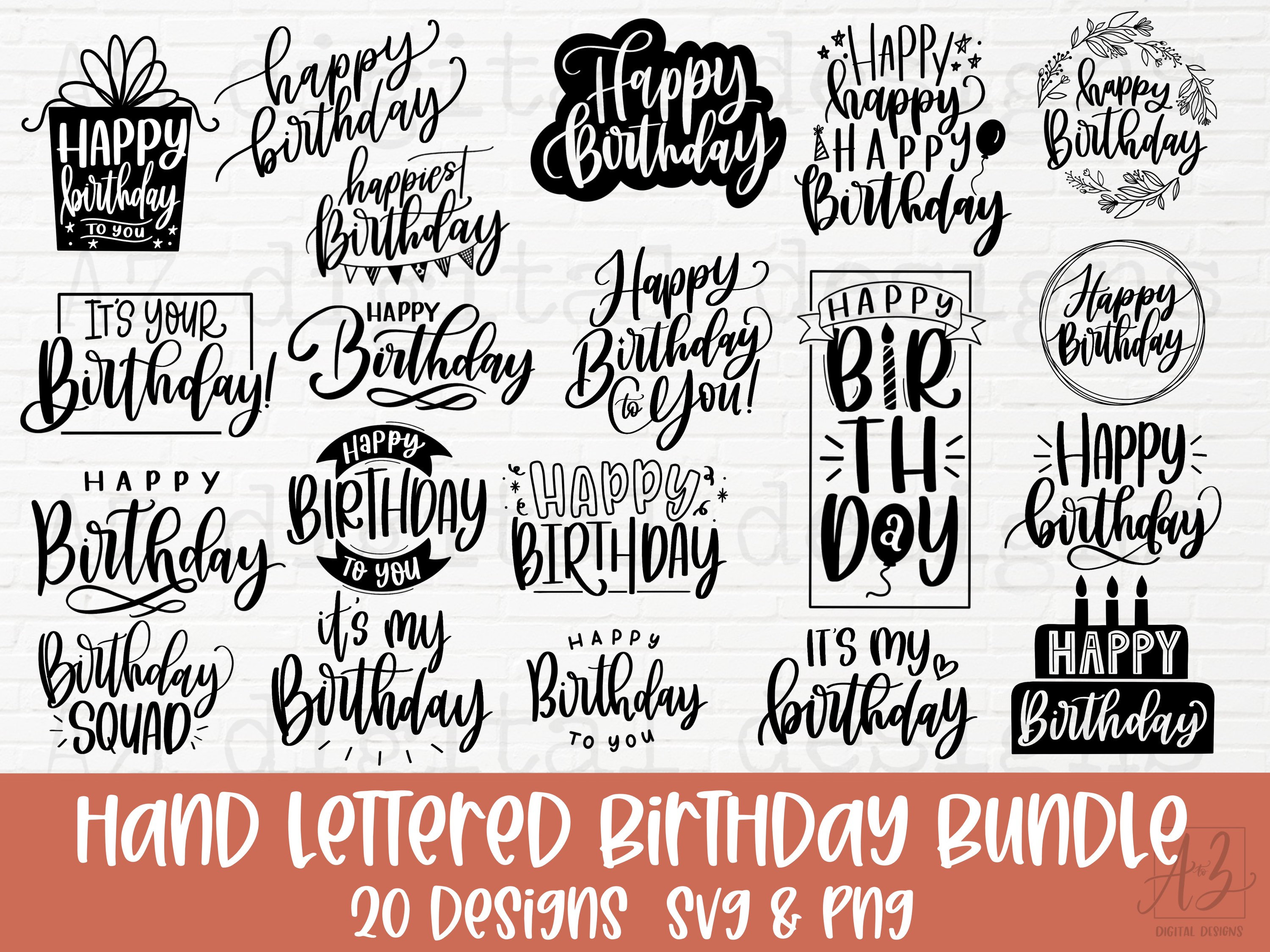 Happy Birthday Svg Bundle Hand Lettered Birthday Svg - Etsy India