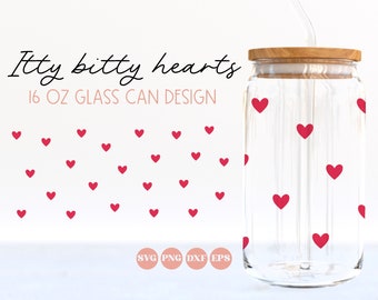Tiny hearts glass can svg, valentines glass can svg, glass can svg, libbey can svg, glass can wrap svg, love can svg, trendy svg png