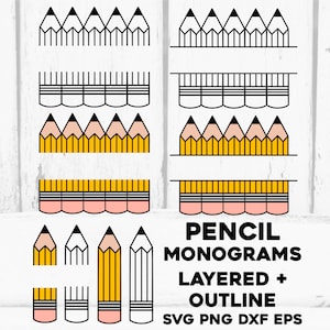 Moldura de nome de lápis svg, monograma de professor svg, monograma de lápis svg, monograma dividido de lápis svg, lápis svg, moldura de nome de professor svg png