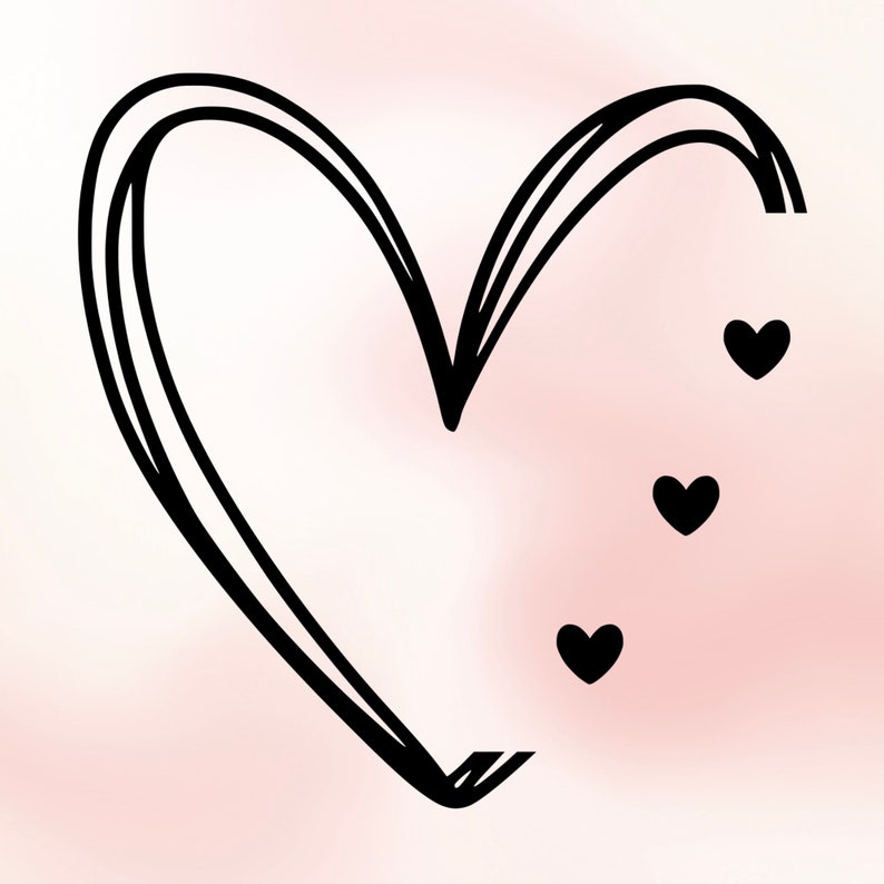 May include: A black outline of a heart with three smaller hearts in the top right corner.