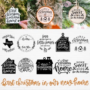 Eerste kerst in ons nieuwe huis svg-bundel, kerstmis svg, postcode ornament svg, kerst ornament svg, nieuw huis svg, onroerend goed svg png