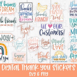 Obrigado digital adesivos png com letras à mão | obrigado adesivo de embalagem para pequenas empresas png | feito com amor rótulos svg png