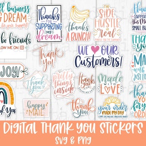 Digital thank you stickers png hand lettered | thank you svg | packaging sticker for small business png | made with love svg png labels