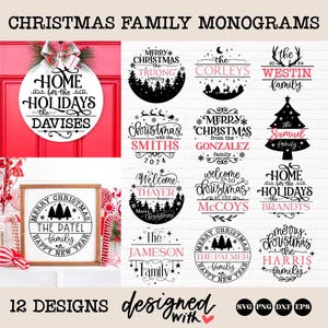 Weihnachten Familie Name svg, Weihnachten Familie Monogramm svg, rundes Weihnachtsschild svg, Weihnachtstürhänger svg, Weihnachten Veranda Zeichen svg png