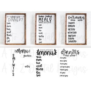 Menu svg, menu hebdomadaire svg, menu tableau svg, cuisine svg, modèle de menu, ferme svg, menu imprimable, planification de repas, signe de cuisine svg