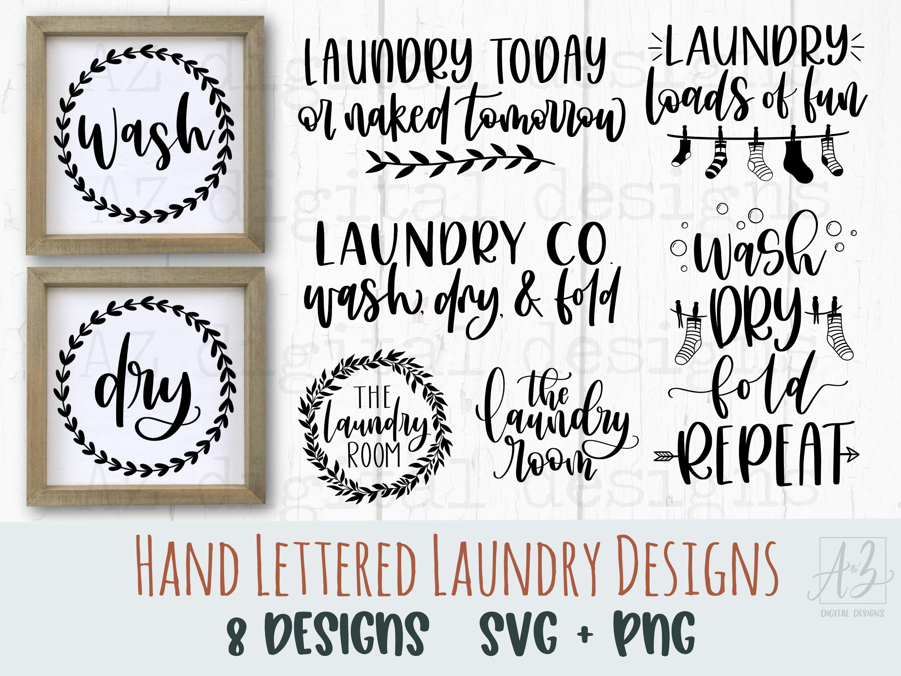 Laundry svg bundle hand lettered | laundry room sign svg | wash and d…