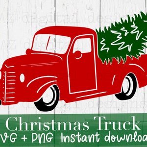 Camion de Noël svg | clipart camion de noël | camion de noël et arbre svg | vintage camion de Noël svg | joyeux camion de Noël camion svg