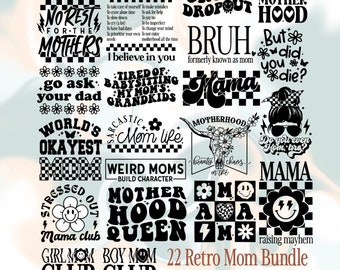 Trendy Mama SVG-bundel, retro mama svg, mama svg, geruite mama svg, mama png, retro moeder svg, groovy moeder svg, boho moeder svg, sarcastische moeder