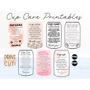 Editable Cup Care Card Template, Printable Tumbler Care Card Template,  Tumbler Packaging Insert, Tumbler Care Instructions Canva Template 