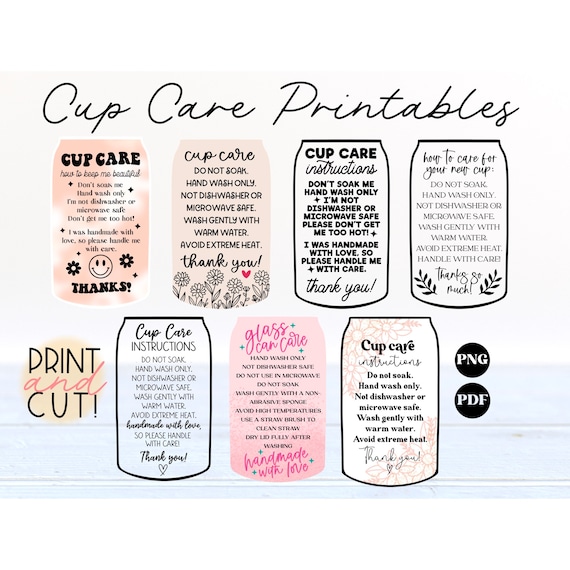 Glass can cup care printable, printable care instructions, care card printable, libbey glass can care card, glass tumbler care card png pdf