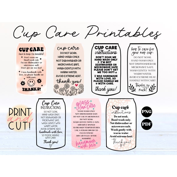 Glass can cup care printable, printable care instructions, care card printable, libbey glass can care card, glass tumbler care card png pdf