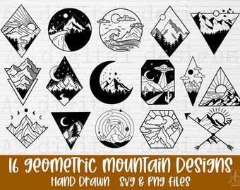 Mountain svg bundle hand drawn | geometric mountain svg | camping outdoors adventure svg | mountain silhouette svg png | landscape svg
