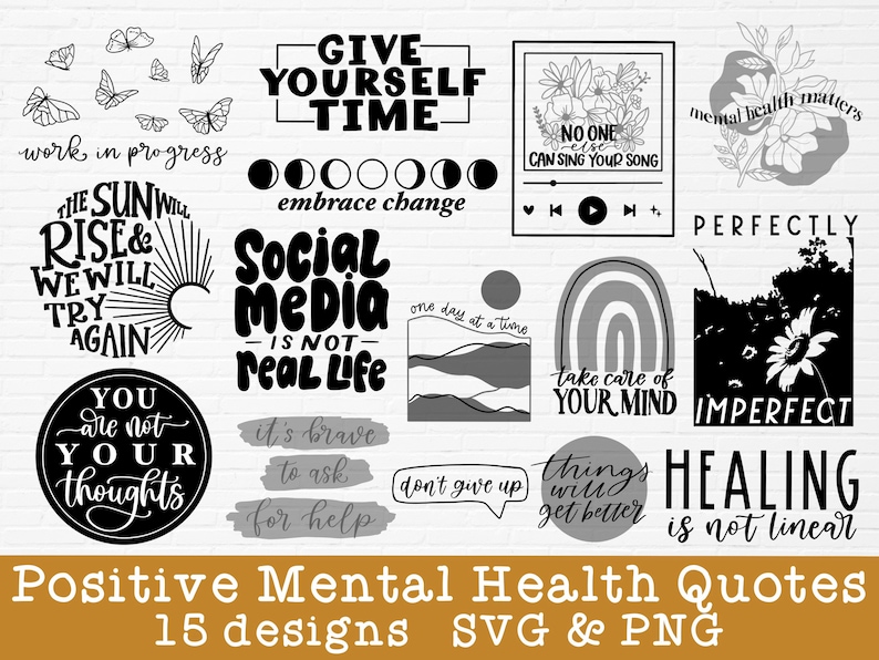 Mental Health Svg Positive Svg Bundle Inspirational Quotes | Etsy Canada