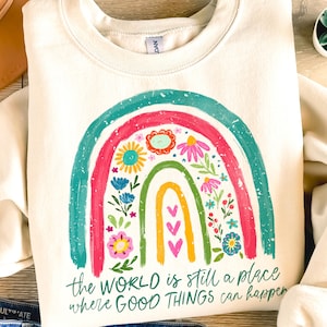 Positives Boho Blumenzitat png, Blumen png, Frieden png, inspirierend png, Freundlichkeit png, T-Shirt png, Sublimationsdesign, Regenbogen png, Pinsel