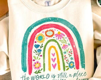 Positive boho floral quote png, flowers png, peace png, inspirational png, kindness png, t shirt png, sublimation design, rainbow png, brush