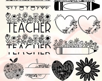 Bundle svg enseignant floral, svg enseignant bohème, svg enseignant, svg monogramme enseignant, svg de la rentrée, svg école, svg chemise enseignant, fleur