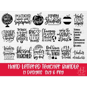 Teacher svg bundle hand lettered | teacher svg | teacher shirt svg | back to school svg | school svg | teacher quotes svg | teacher png