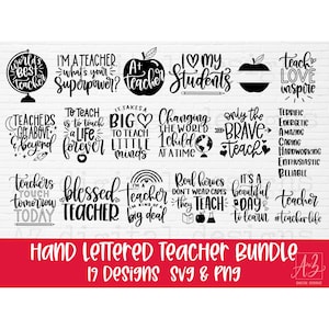 Teacher svg bundle hand lettered | teacher svg | teacher shirt svg | back to school svg | school svg | teacher quotes svg | teacher png