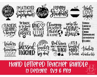 Teacher svg bundle hand lettered | teacher svg | teacher shirt svg | back to school svg | school svg | teacher quotes svg | teacher png