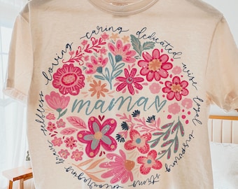 Boho floral mama png, mom adjectives png, she is mom png, mama sublimation, abstract floral, mama dtf transfer, mothers day, mom shirt png