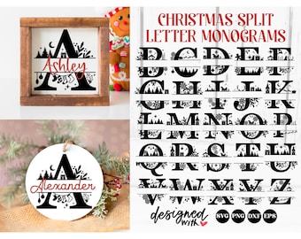 Christmas Split Letter Monogram svg, christmas monogram svg, christmas alphabet svg, christmas name frame svg, christmas ornament svg png