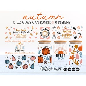 Pompoen 16 oz glas kan svg wrap, val glas kan svg, boho pompoen kan svg, val svg, herfst svg, pompoen spice svg, glas kan wrap png