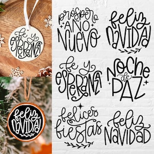 Pacote de enfeites de Natal svg, natal svg, feliz navidad svg, enfeites de natal espanhóis svg, enfeites circulares svg, ano novo svg, png