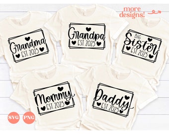 Anuncio de bebé svg, mami est 2023, papi est 2023, anuncio de embarazo svg, baby shower svg, día de la madre svg, mamá svg, papá svg png