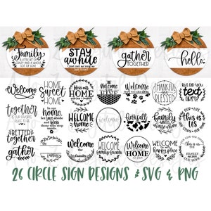 Pacchetto svg cartello rotondo, svg cartello circolare, svg cartello portico, svg cartello di benvenuto, svg appendino porta, svg famiglia, svg monogramma, svg benvenuto a casa nostra