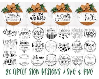 Round sign svg bundle, circle sign svg, porch sign svg, welcome sign svg, door hanger svg, family svg, monogram svg, welcome to our home svg